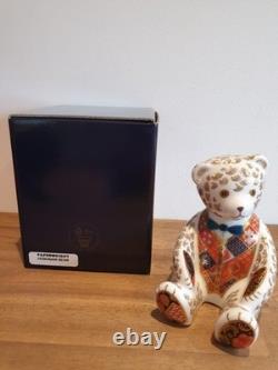 Royal Crown Derby Large Paperweight TEDDY BEAR BLUE TIE 1st Quality Boxed