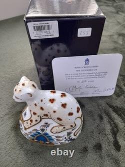 Royal Crown Derby Leopard Cub With Gold Stopper Certificate And Original Box