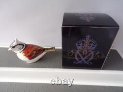 Royal Crown Derby New Crested Tit Bird Figure Paperweight Gold Stopper Boxed