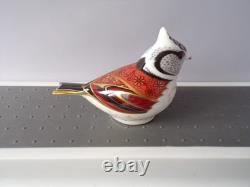 Royal Crown Derby New Crested Tit Bird Figure Paperweight Gold Stopper Boxed