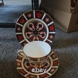 Royal Crown Derby Old Imari 1128 Tea Cup, Saucer & Plate Trio