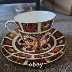 Royal Crown Derby Old Imari 1128 Tea Cup, Saucer & Plate Trio
