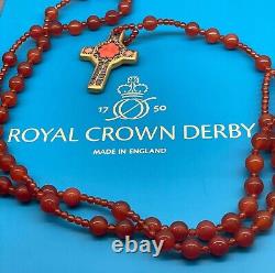 Royal Crown Derby Old Imari Rosary Beads & Cross Amber Beads 1st Quality #1