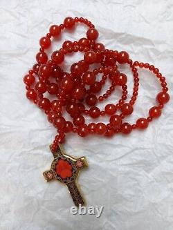 Royal Crown Derby Old Imari Rosary Beads & Cross Amber Beads 1st Quality #1