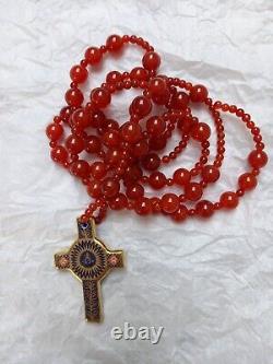 Royal Crown Derby Old Imari Rosary Beads & Cross Amber Beads 1st Quality #1