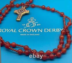 Royal Crown Derby Old Imari Rosary Beads & Cross Amber Beads 1st Quality #1