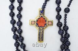 Royal Crown Derby Old Imari Rosary Beads & Cross Navy Beads 1st Quality #10