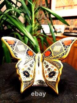 Royal Crown Derby Old Imari Solid Gold Band Butterfly Mint In Box