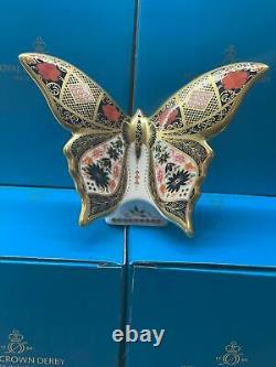 Royal Crown Derby Old Imari Solid Gold Band Butterfly Paperweight 10cm high