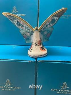 Royal Crown Derby Old Imari Solid Gold Band Butterfly Paperweight 10cm high