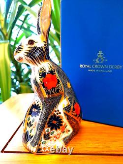 Royal Crown Derby Old Imari Solid Gold Band Hare P/wt Gold Stopper Mint In Box