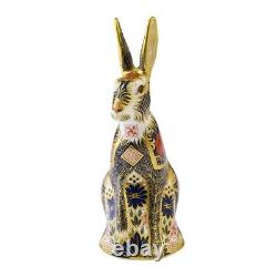 Royal Crown Derby Old Imari Solid Gold Band Hare Paperweight 16cm high