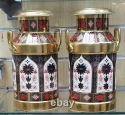 Royal Crown Derby Old Imari Solid Gold Band PAIR Of MILK CHURNS 1st Quality
