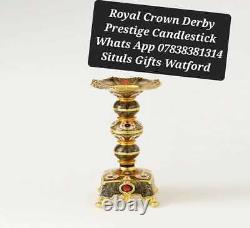 Royal Crown Derby Old Imari Solid Gold Band Pair of Prestige Candlesticks