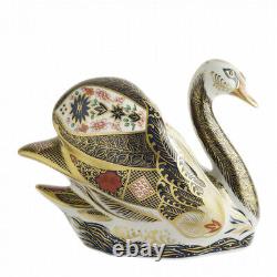 Royal Crown Derby Old Imari Solid Gold Band Swan Paperweight 14cm high
