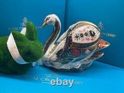 Royal Crown Derby Old Imari Solid Gold Band Swan Paperweight 14cm high