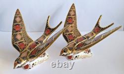 Royal Crown Derby PAIR Imari Swallows 1st Quality Gold Stopper Boxed 1128 SGB