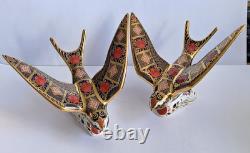 Royal Crown Derby PAIR Imari Swallows 1st Quality Gold Stopper Boxed 1128 SGB