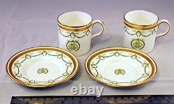 Royal Crown Derby PAIR TITANIC COFFEE CUPS & SAUCERS White Star Logo