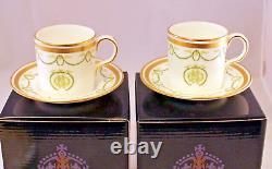 Royal Crown Derby PAIR TITANIC COFFEE CUPS & SAUCERS White Star Logo