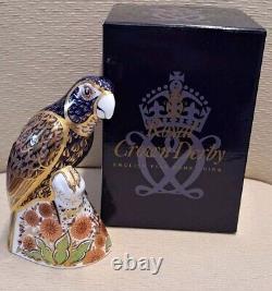 Royal Crown Derby Paperweight. Amazon Green, Bronze Winged Parrots & Lorikeet