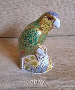 Royal Crown Derby Paperweight. Amazon Green, Bronze Winged Parrots & Lorikeet