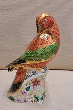 Royal Crown Derby Paperweight. Amazon Green, Bronze Winged Parrots & Lorikeet