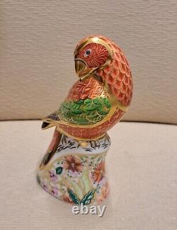 Royal Crown Derby Paperweight. Amazon Green, Bronze Winged Parrots & Lorikeet