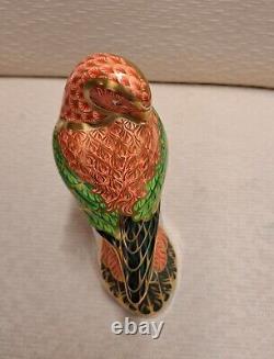 Royal Crown Derby Paperweight. Amazon Green, Bronze Winged Parrots & Lorikeet