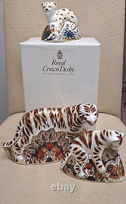 Royal Crown Derby Paperweight. Bengal Tigers & Leopard. Gold Stop. Boxes. Ltd Ed