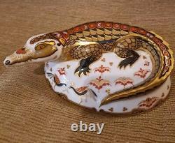 Royal Crown Derby Paperweight. Crocodile. Gold stopper