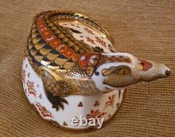 Royal Crown Derby Paperweight. Crocodile. Gold stopper