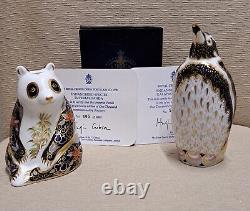 Royal Crown Derby Paperweight. Endangered Species. Penguin & Panda. Gold Stop