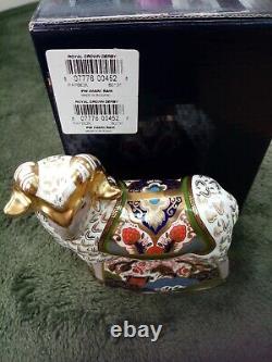 Royal Crown Derby Paperweight Imari Ram With Gold Stopper And Original Box