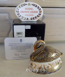 Royal Crown Derby Paperweight JUBILEE BLACK SWAN Gold Stopper, Boxed, Cert