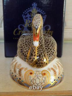 Royal Crown Derby Paperweight JUBILEE BLACK SWAN Gold Stopper, Boxed, Cert