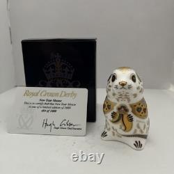 Royal Crown Derby Paperweight LIMITED EDITION NEW YEAR MOUSE GOLD, BOX & CERT