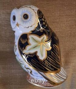 Royal Crown Derby Paperweight Owl Pair. Gold Stoppers. Box. Ltd Edition