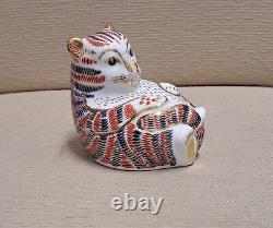 Royal Crown Derby Paperweight Pair of Tiger Cubs. Gold Stoppers. Box