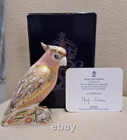 Royal Crown Derby Paperweight. Pink Cockatoo. Gold Stopper. Cert. Box