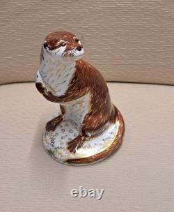 Royal Crown Derby Paperweight. Playful Otter. Gold Stopper. Box
