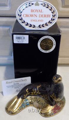 Royal Crown Derby Paperweight SEA LION BLACK Gold Stopper & Boxed with Cer't