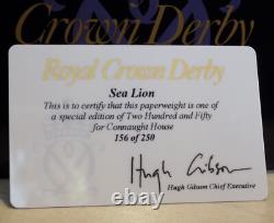 Royal Crown Derby Paperweight SEA LION BLACK Gold Stopper & Boxed with Cer't