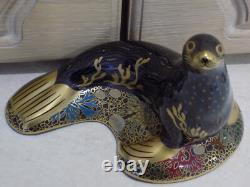 Royal Crown Derby Paperweight SEA LION BLACK Gold Stopper & Boxed with Cer't