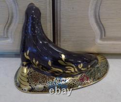 Royal Crown Derby Paperweight SEA LION BLACK Gold Stopper & Boxed with Cer't