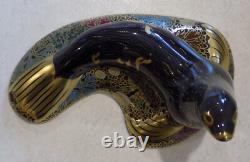 Royal Crown Derby Paperweight SEA LION BLACK Gold Stopper & Boxed with Cer't