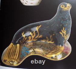 Royal Crown Derby Paperweight SEA LION BLACK Gold Stopper & Boxed with Cer't
