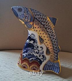 Royal Crown Derby Paperweight Scottish Leaping Salmon. Ltd Edition Gold Stop Box