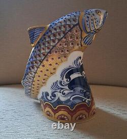 Royal Crown Derby Paperweight Scottish Leaping Salmon. Ltd Edition Gold Stop Box