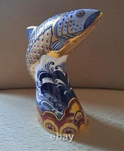 Royal Crown Derby Paperweight Scottish Leaping Salmon. Ltd Edition Gold Stop Box